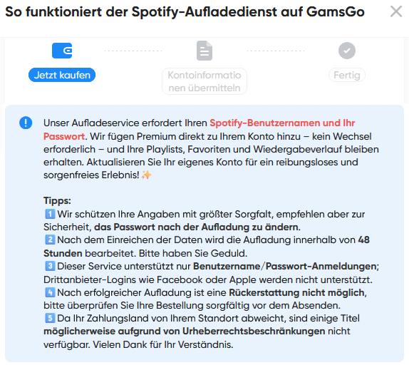 gamsgo spotify charge